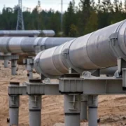 Газопровід труби в лісі по прямій на колонах-galery